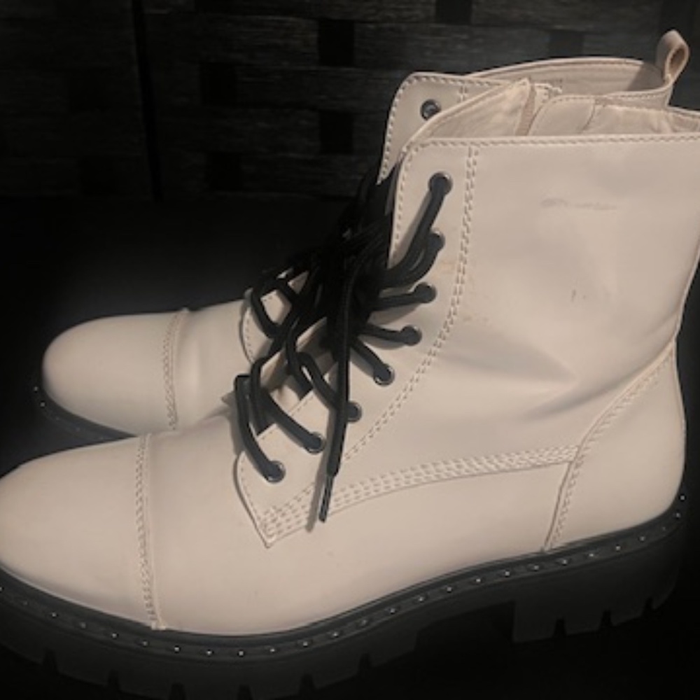 White Lace‑Up Combat Boots